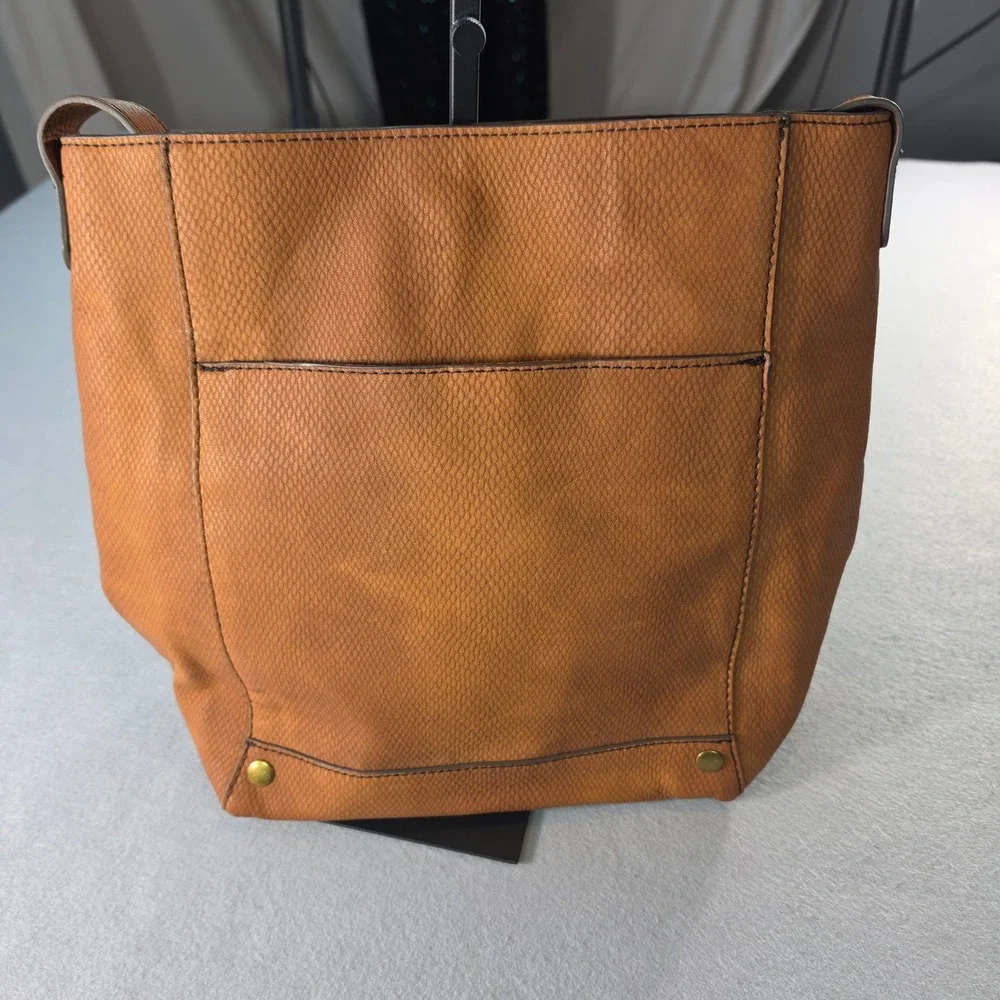a.n.a A New Approach Harbor Bucket Crossbody Bag Cognac Brown Faux Leather NEW